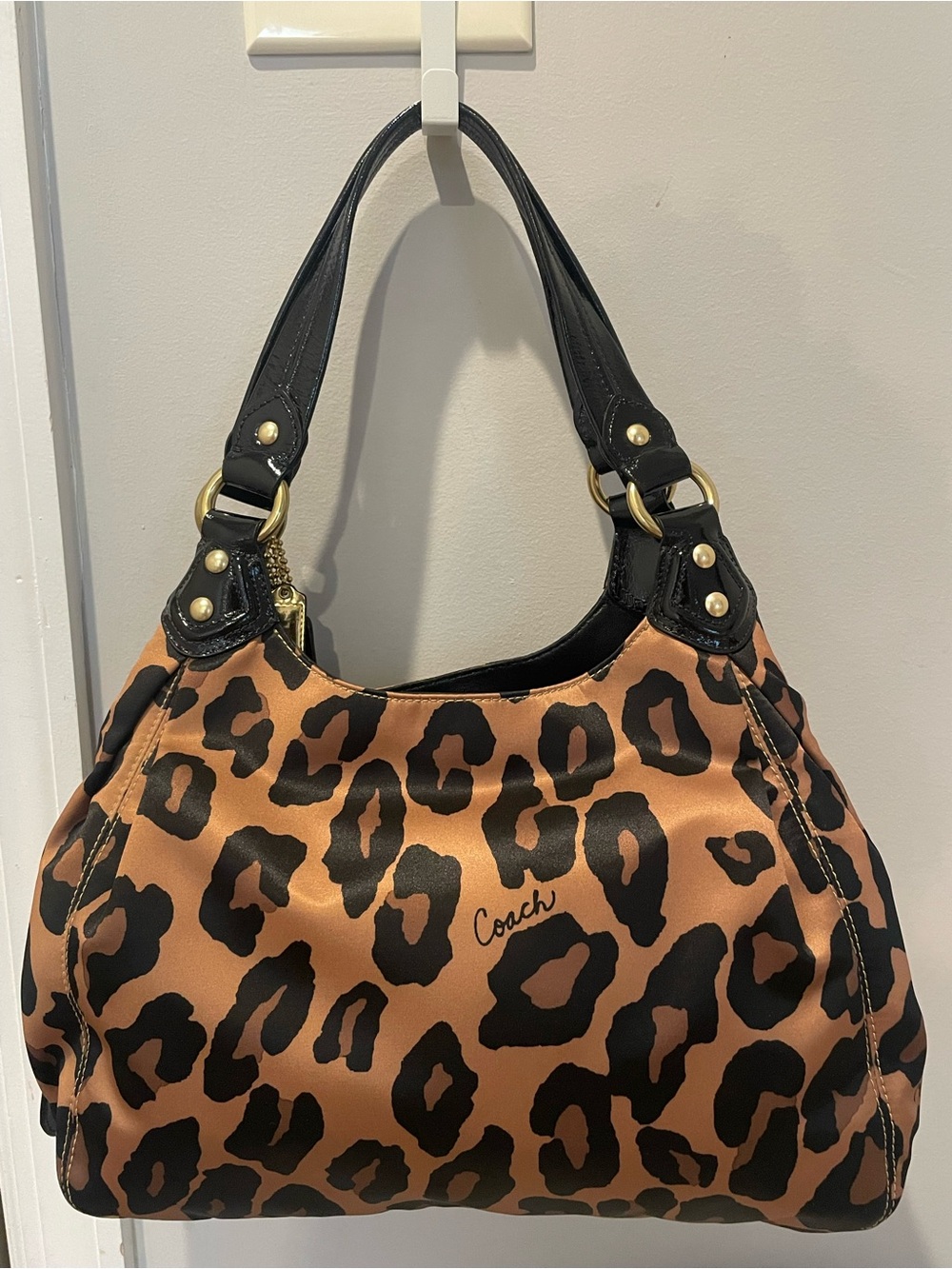 Coach Leopard-Print Hobo in Brown & Black with Gold Hardware - Picture 2 of 9